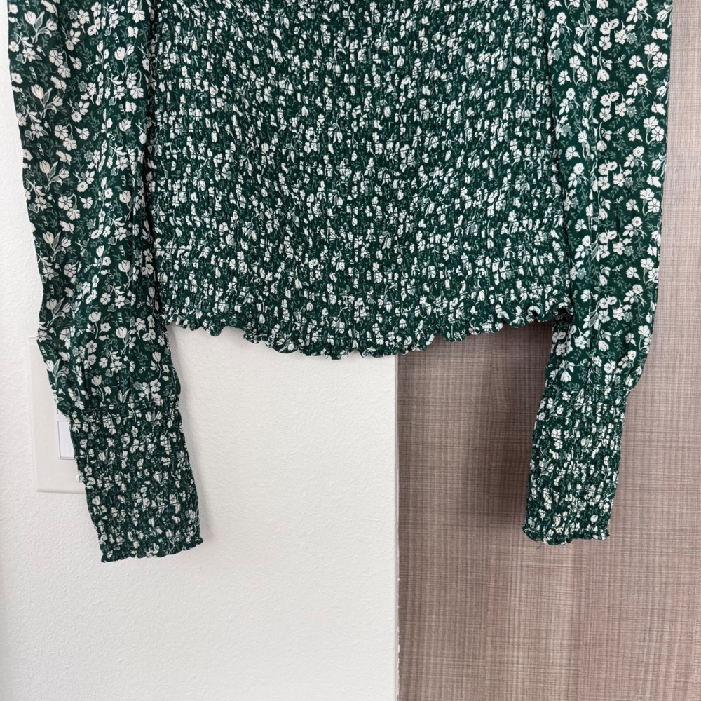 Reformation Green Pinto Top Parsley Floral Print Smocked Blouse Size Medium - Picture 12 of 13